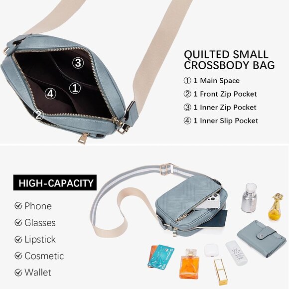 Bostanten Women 0-blue PU leather Small Quilted Crossbody Bags With Wide Strap - Picture 5 of 6